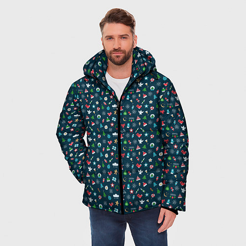 Мужская зимняя куртка Christmas Background / 3D-Черный – фото 3