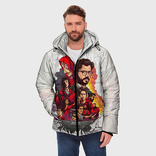 Мужская зимняя куртка Бумажный дом на бумажном фоне герои и злодеи / 3D-Красный – фото 3