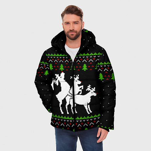 Мужская зимняя куртка Новогодние три оленя / 3D-Черный – фото 3