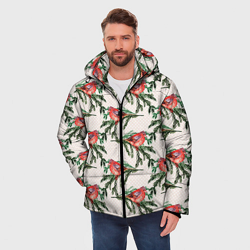 Мужская зимняя куртка Снегири паттерн / 3D-Черный – фото 3