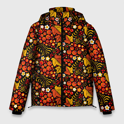 Мужская зимняя куртка Хохлома цветы-ягодки / 3D-Красный – фото 1