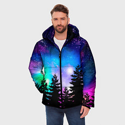 Куртка зимняя мужская Космический лес, елки и звезды, цвет: 3D-черный — фото 2
