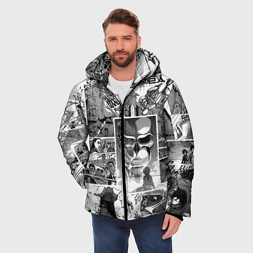 Мужская зимняя куртка Атака Титанов манга / 3D-Черный – фото 3