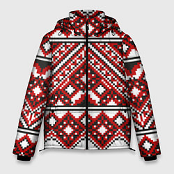 Куртка зимняя мужская Русский узор, геометрическая вышивка, цвет: 3D-светло-серый