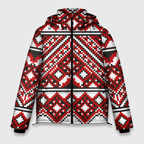 Мужская зимняя куртка Русский узор, геометрическая вышивка / 3D-Красный – фото 1