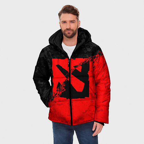 Мужская зимняя куртка DOTA 2 RED BLACK LOGO, БРЫЗГИ КРАСОК / 3D-Красный – фото 3