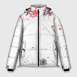 Куртка зимняя мужская НОВОГОДНИЕ СНЕЖИНКИ ЧЁРНО КРАСНЫЕ 2022, цвет: 3D-светло-серый