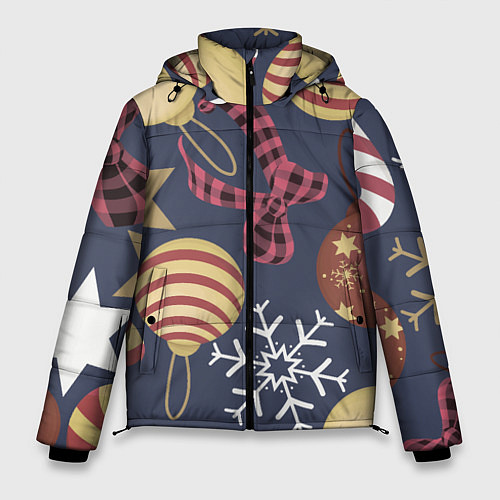 Мужская зимняя куртка Елочные Игрушки Звезды / 3D-Красный – фото 1