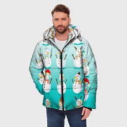 Куртка зимняя мужская Веселые снеговички узор, цвет: 3D-красный — фото 2