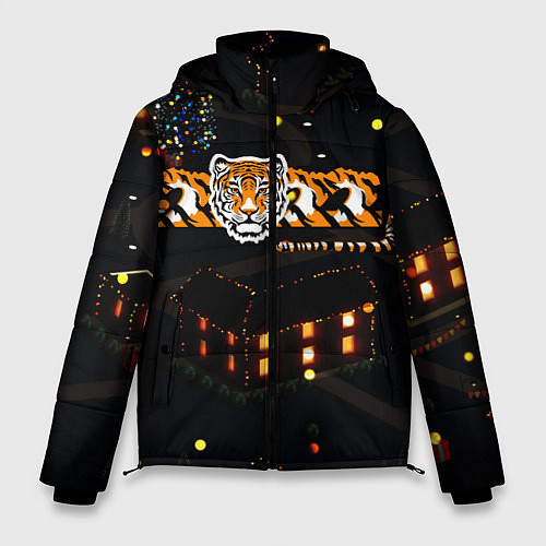 Мужская зимняя куртка Ночной новогодний город 2022 год тигра / 3D-Красный – фото 1
