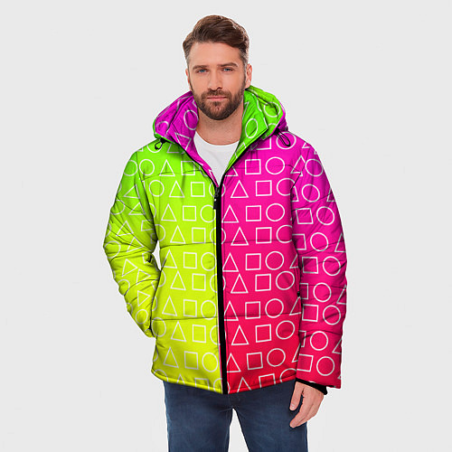 Мужская зимняя куртка Игра в кальмара розовыйжелтый / 3D-Черный – фото 3