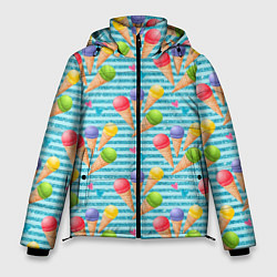 Куртка зимняя мужская Разноцветное мороженое паттерн, цвет: 3D-черный