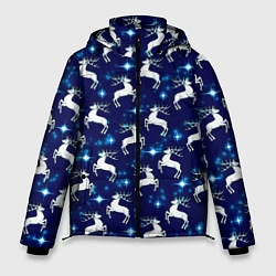 Куртка зимняя мужская Новогодние олени и звезды, цвет: 3D-светло-серый