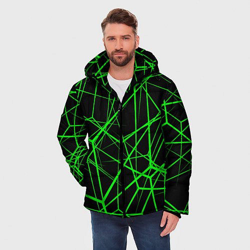 Мужская зимняя куртка Зеленые Полигоны Матрица / 3D-Черный – фото 3