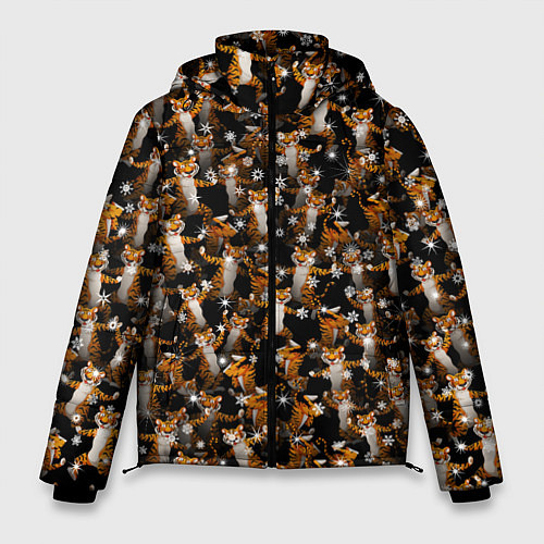 Мужская зимняя куртка Тигры пляшут Новый Год / 3D-Красный – фото 1