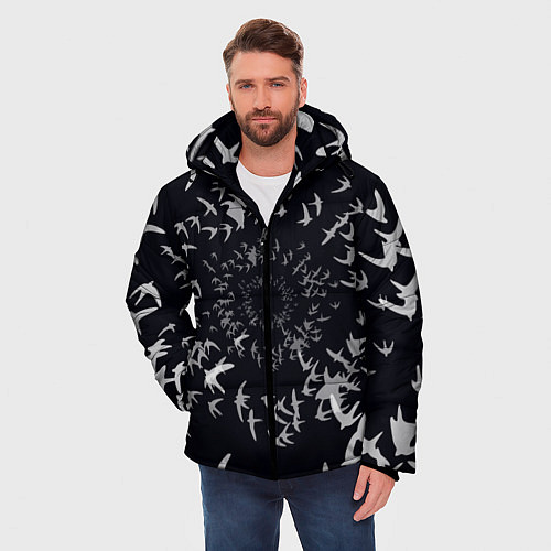 Мужская зимняя куртка Веер птиц / 3D-Светло-серый – фото 3