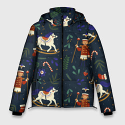 Куртка зимняя мужская Щелкунчик паттерн с лошадкой, цвет: 3D-черный