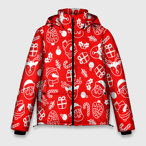 Мужская зимняя куртка Новогодний узор паттерн / 3D-Красный – фото 1