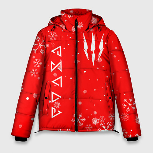 Мужская зимняя куртка THE WITCHER НОВОГОДНИЕ СНЕЖИНКИ / 3D-Красный – фото 1