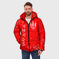 Куртка зимняя мужская THE WITCHER НОВОГОДНИЕ СНЕЖИНКИ, цвет: 3D-красный — фото 2
