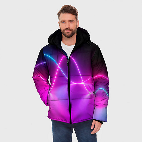 Мужская зимняя куртка Лучи света pink theme / 3D-Черный – фото 3