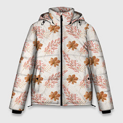 Куртка зимняя мужская Осенние листья паттерн, цвет: 3D-красный