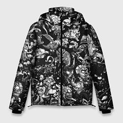 Куртка зимняя мужская DOTA 2 ВСЕ ПЕРСОНАЖИ ЧЁРНО БЕЛЫЙ, цвет: 3D-черный