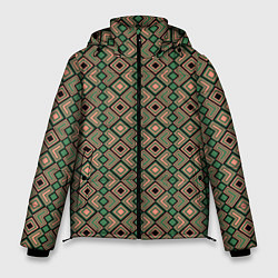 Куртка зимняя мужская Абстракция из черных, зеленых и бежевых квадратов, цвет: 3D-черный