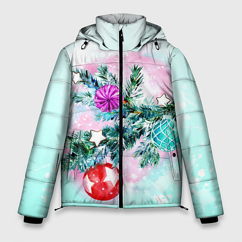 Мужская зимняя куртка Новогодние украшения Елочка / 3D-Красный – фото 1
