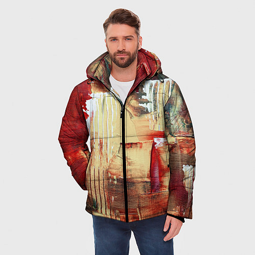 Мужская зимняя куртка Мазки краски красный / 3D-Черный – фото 3