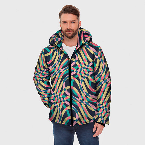 Мужская зимняя куртка Абстрактные полоски / 3D-Черный – фото 3
