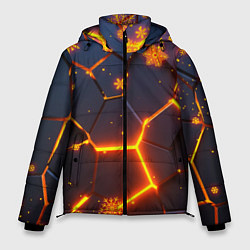 Мужская зимняя куртка НОВОГОДНИЕ ОГНЕННЫЕ 3D ПЛИТЫ FIRE NEON HEXAGON