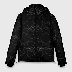 Куртка зимняя мужская Цветочный орнамент белый на черном, цвет: 3D-черный