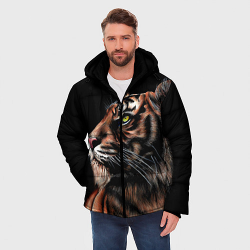 Мужская зимняя куртка Тигр в Темноте Взгляд Вверх / 3D-Черный – фото 3