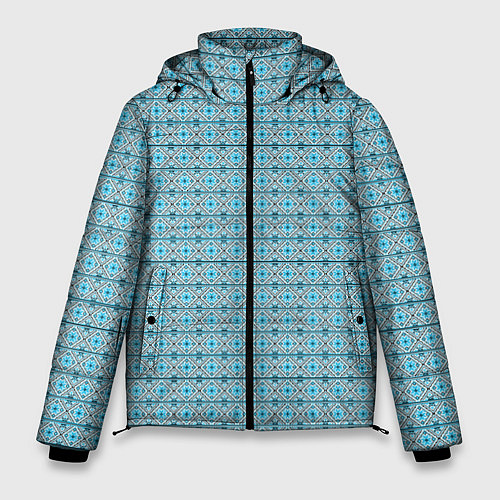 Мужская зимняя куртка Новогодний узор голубой / 3D-Светло-серый – фото 1