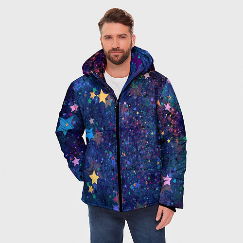 Мужская зимняя куртка Звездное небо мечтателя / 3D-Черный – фото 3
