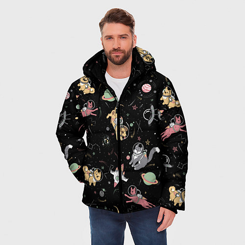 Мужская зимняя куртка Космические коты / 3D-Черный – фото 3