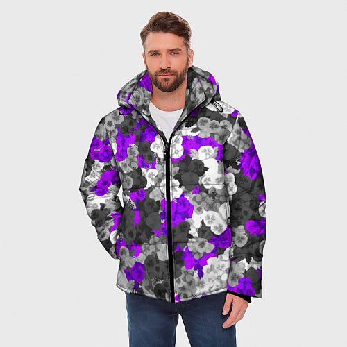 Мужская зимняя куртка Абстрактные фиалочки / 3D-Черный – фото 3