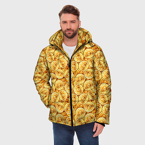 Мужская зимняя куртка Золотые Биткоины / 3D-Черный – фото 3