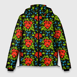 Куртка зимняя мужская Цветы хохлома, цвет: 3D-черный