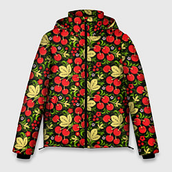 Куртка зимняя мужская Черешни хохлома, цвет: 3D-черный