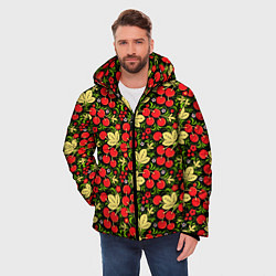 Куртка зимняя мужская Черешни хохлома, цвет: 3D-черный — фото 2