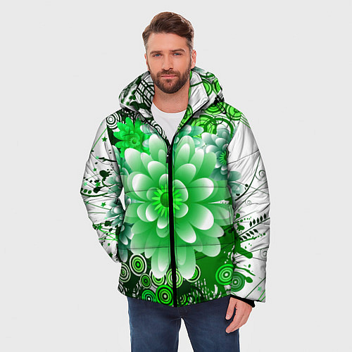 Мужская зимняя куртка Яркая пышная летняя зелень / 3D-Светло-серый – фото 3
