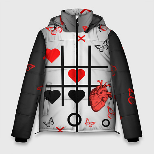 Мужская зимняя куртка Крестики нолики сердцами / 3D-Красный – фото 1