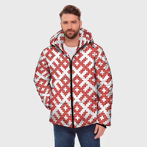 Мужская зимняя куртка Славянский орнамент этнический узор / 3D-Светло-серый – фото 3