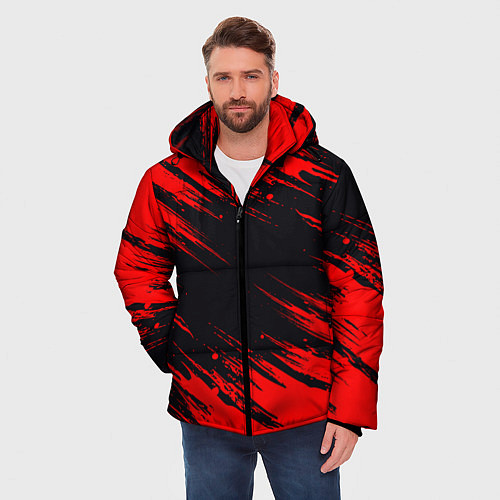 Мужская зимняя куртка Красная краска брызги / 3D-Черный – фото 3