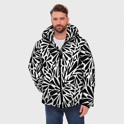 Мужская зимняя куртка Черно белый абстрактный узор / 3D-Черный – фото 3