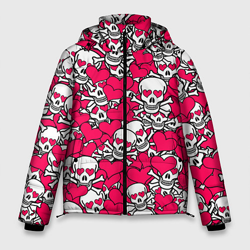 Мужская зимняя куртка Влюбленные черепа / 3D-Красный – фото 1