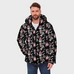 Куртка зимняя мужская Абстрактный черно-розовый узор, цвет: 3D-красный — фото 2