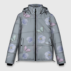 Мужская зимняя куртка Бабочки и цветы голубого мака